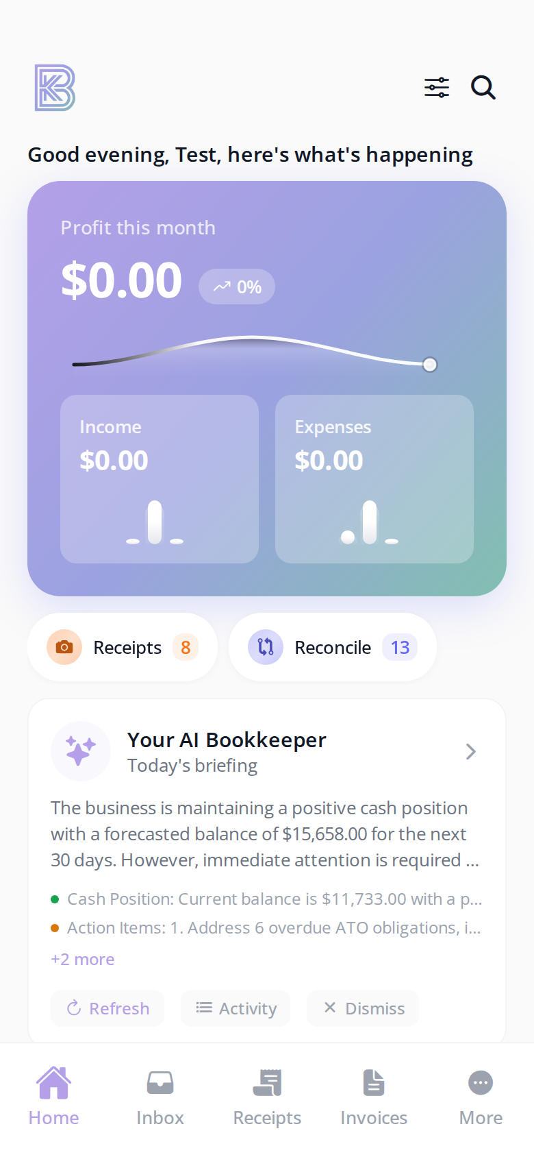 Dashboard with AI briefing